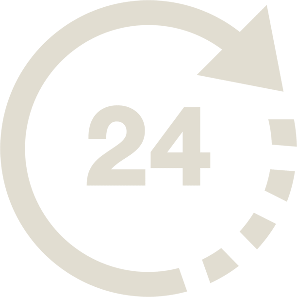 grafische Darstellung einer 24 im Kreis als Symbol für Rund-um-die-Uhr-Service in Online-Kundenportalen